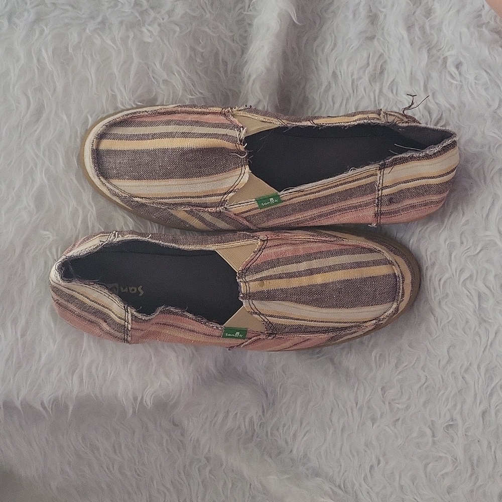 Sanuk Slip On Shoes Striped Size 10 Side Walk Surfers Sanukq shoes